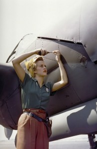 A Lockheed employee working on a P-38 Lightning [Burbank, California, 1944]